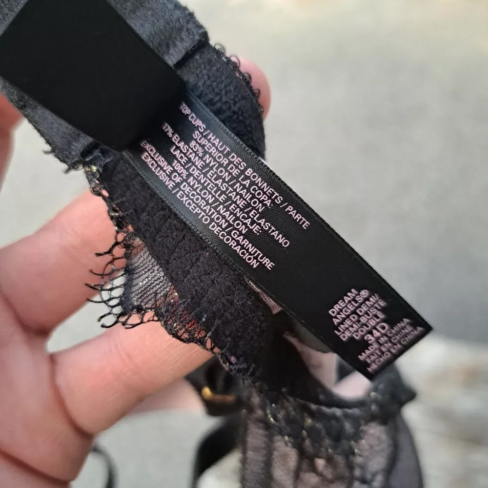 VICTORIA'S SECRET 34D Drean Angels Lined Demi Black Lace Sexy Bra Y2k